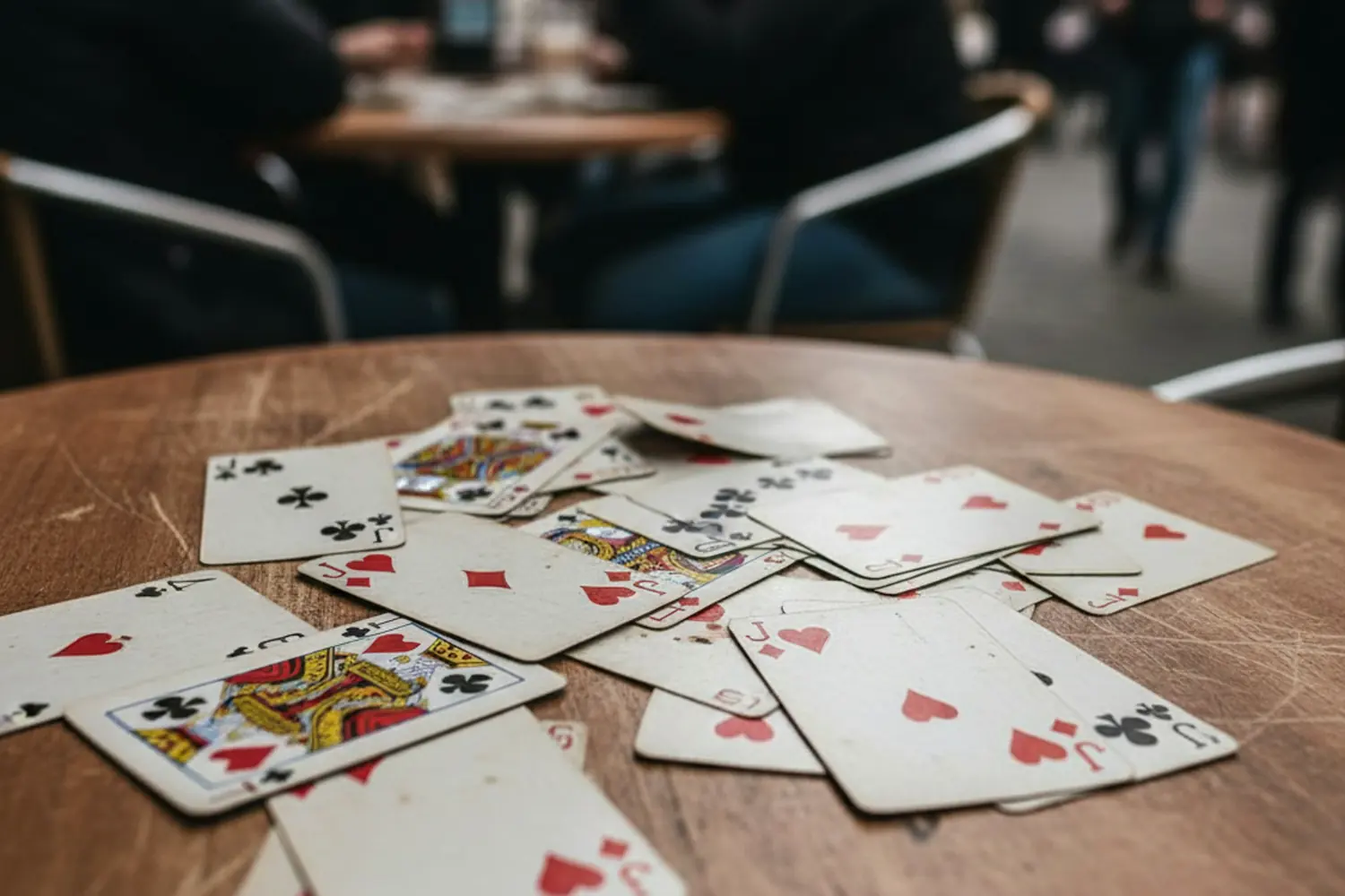 Playing cards on a cafe table