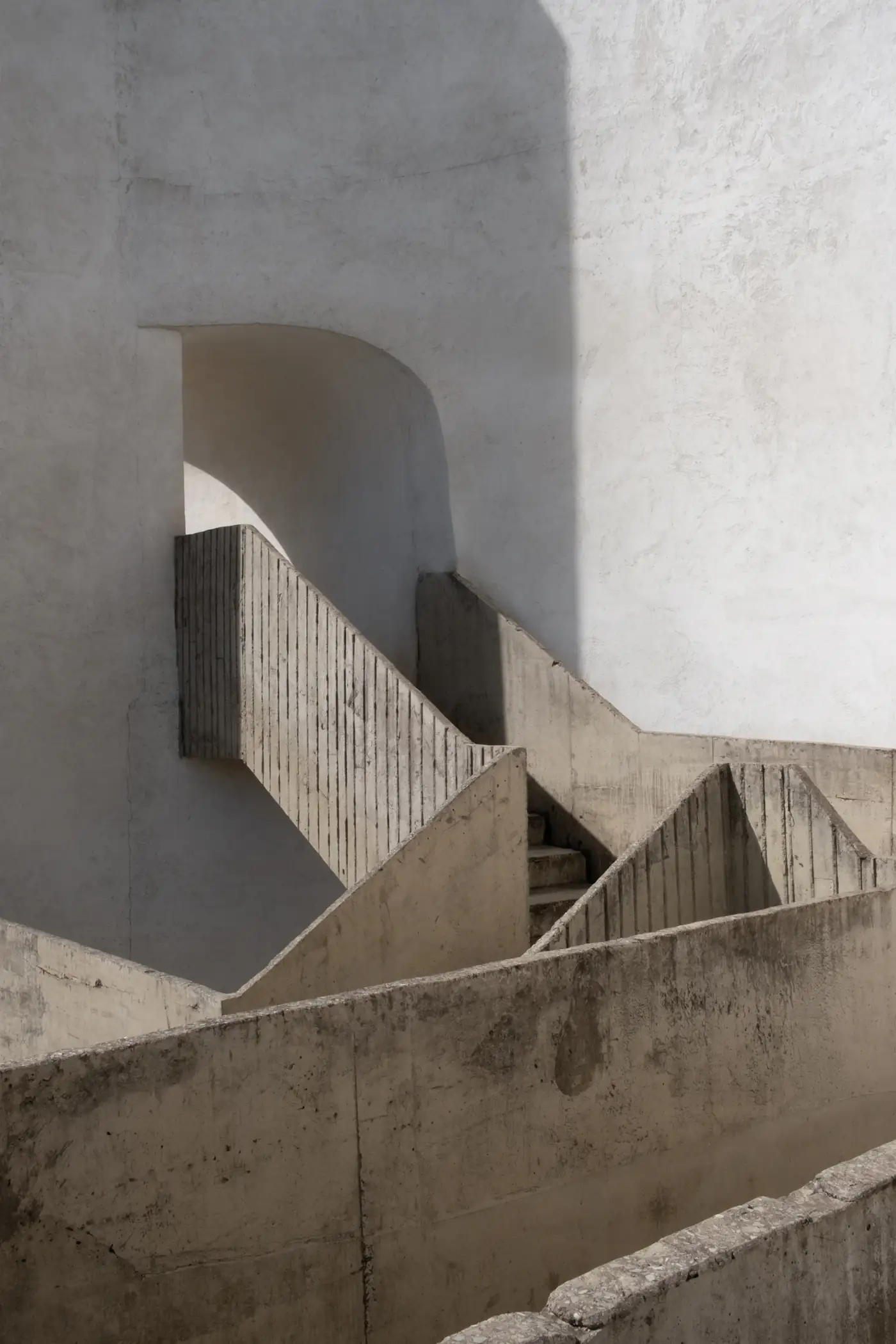 Concrete stairs and walls in soft light