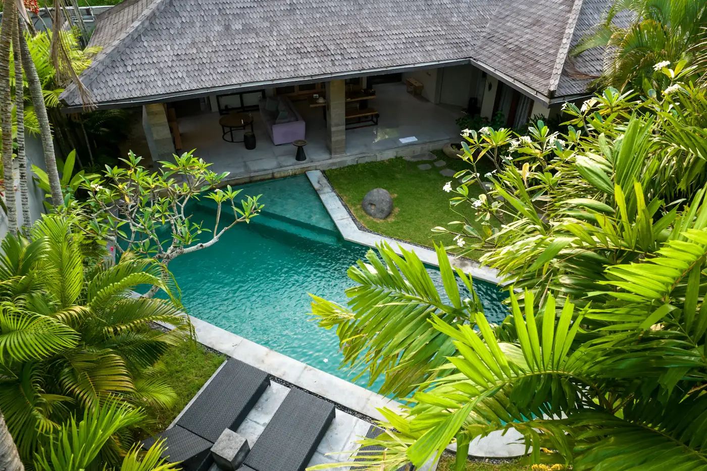 Villa garden and pool from above